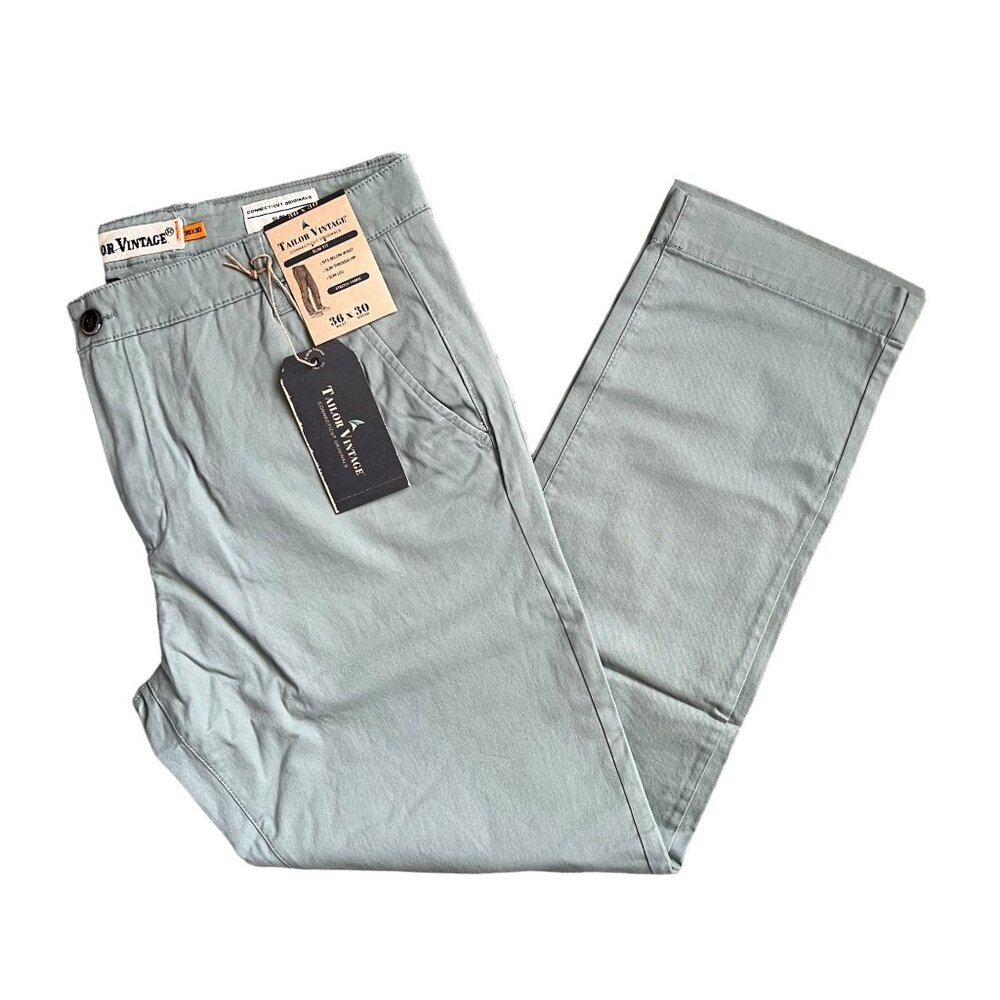 NWT Tailor Vintage Men's Slim Fit Stretch Chino Pants 36x30 Chinois Green
